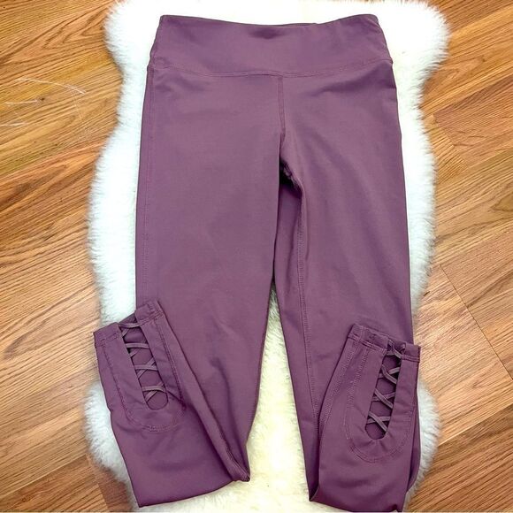Mono B Purple Athletic Leggings Crisscross Detail High Waist S - Picture 1 of 5